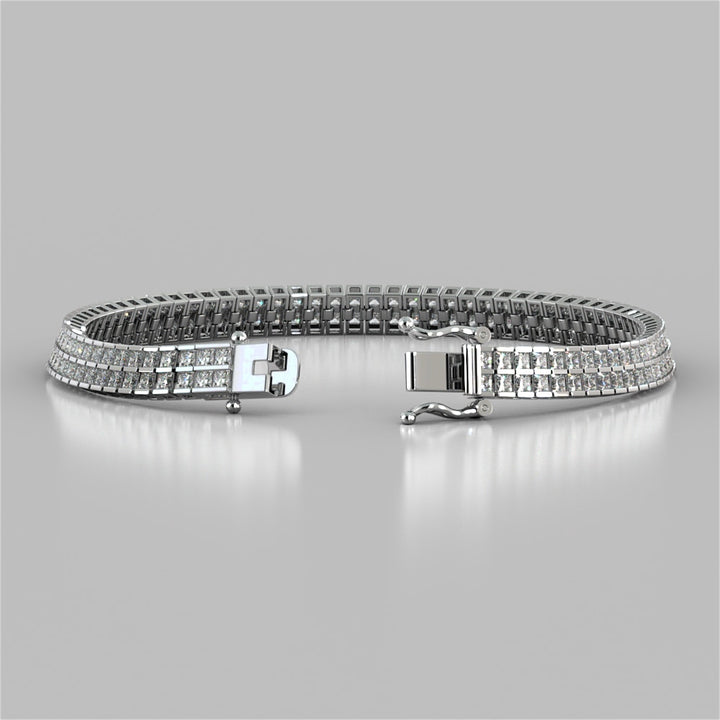 Princess Cut Double Tier Tennis Bracelet Set In 925 Sterling Silver