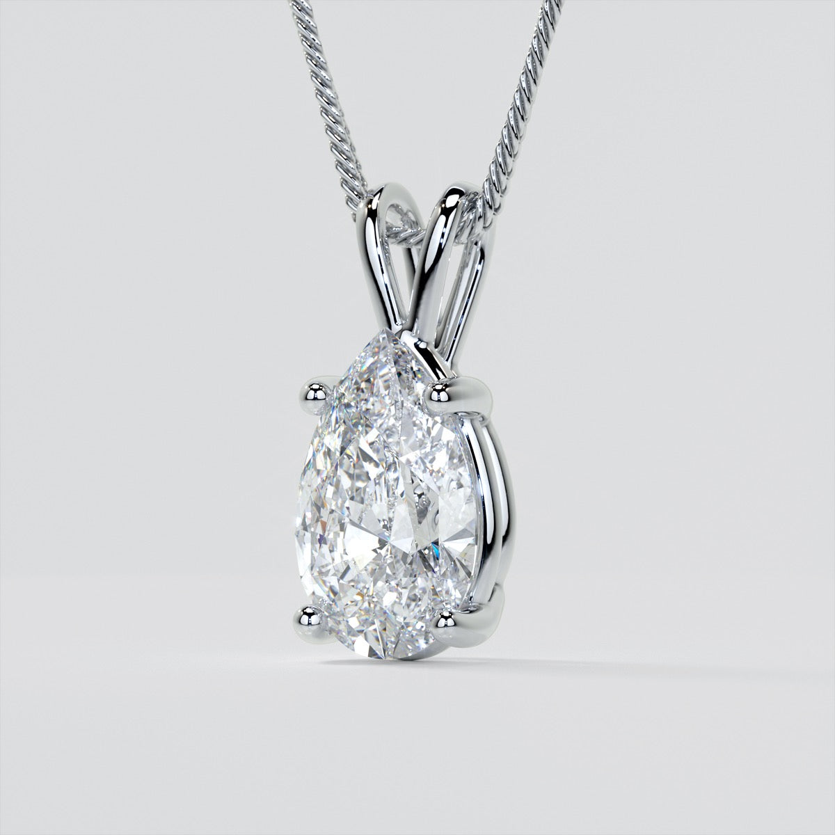 Pear Cut Solitaire Pendant With Diamond Cut Cable Chain