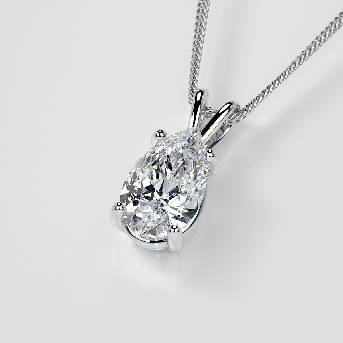 Pear Cut Solitaire Pendant With Diamond Cut Cable Chain