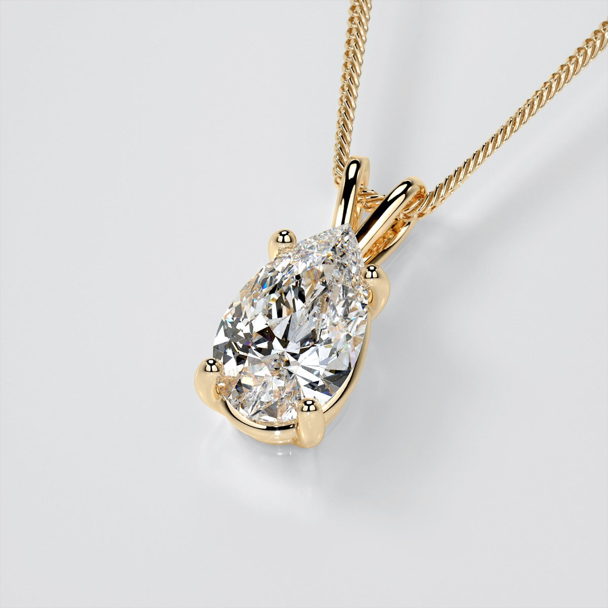 Pear Cut Solitaire Pendant With Diamond Cut Cable Chain
