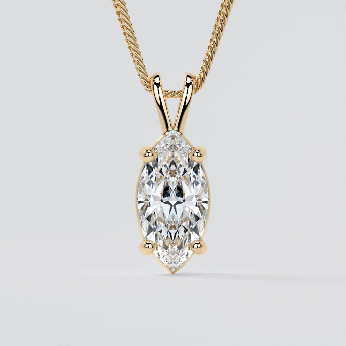 Lab Grown Diamond Marquise Cut Solitaire Pendant With Diamond Cut Cable Chain