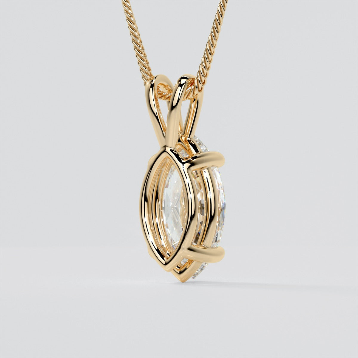 Marquise Cut Solitaire Pendant With Diamond Cut Cable Chain