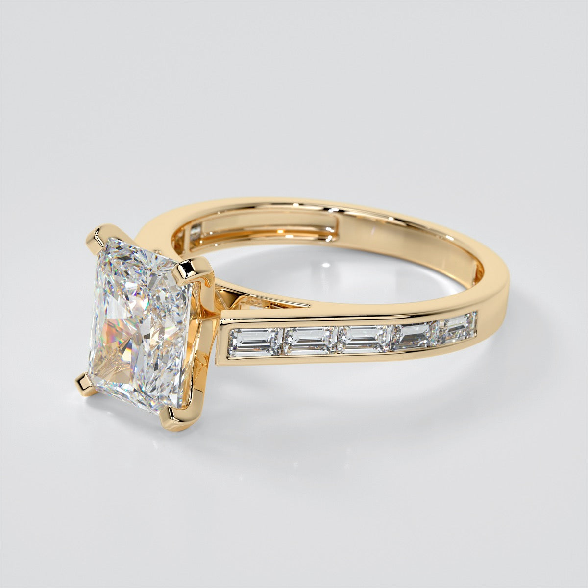 Radiant Cut Channel Baguettes Engagement Ring