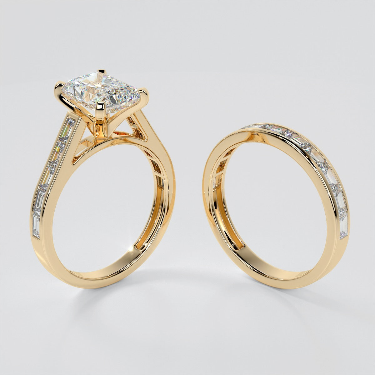 Radiant Cut Channel Baguettes Engagement Ring