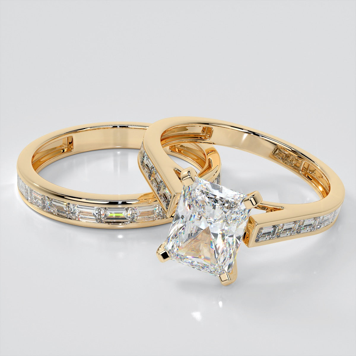 Radiant Cut Channel Baguettes Engagement Ring