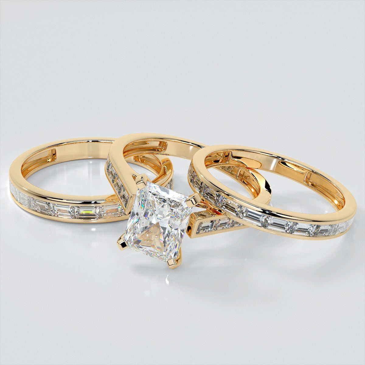 Radiant Cut Channel Baguettes Engagement Ring