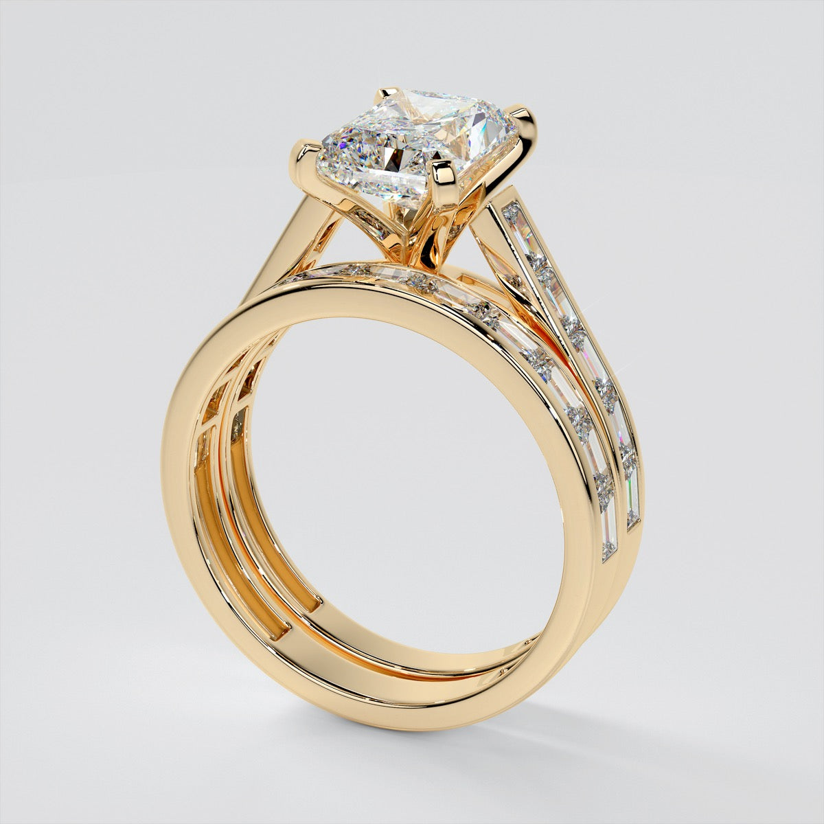 Radiant Cut Channel Baguettes Trio Wedding Set