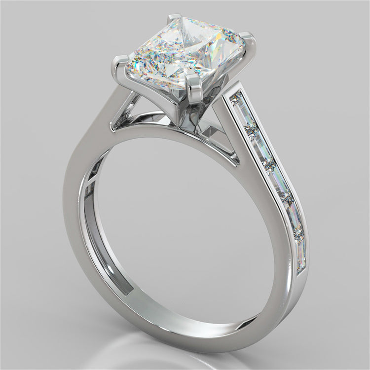 Radiant Cut Channel Baguettes Engagement Ring