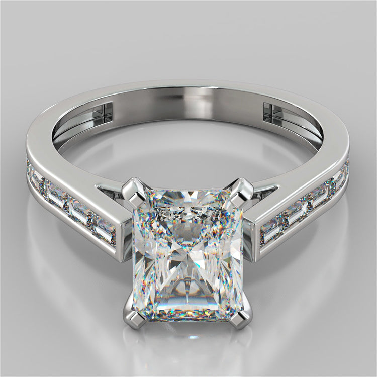 Radiant Cut Channel Baguettes Engagement Ring