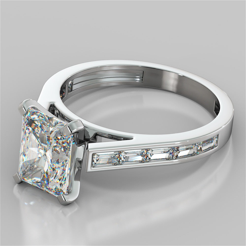 Radiant Cut Channel Baguettes Trio Wedding Set
