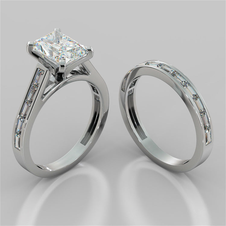 Radiant Cut Channel Baguettes Engagement Ring