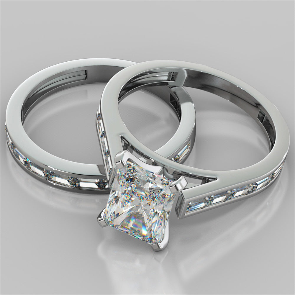 Radiant Cut Channel Baguettes Wedding Set