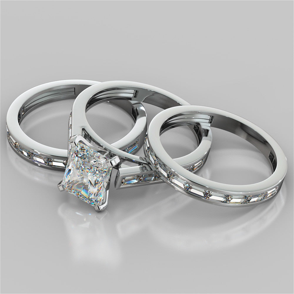 Radiant Cut Channel Baguettes Wedding Set