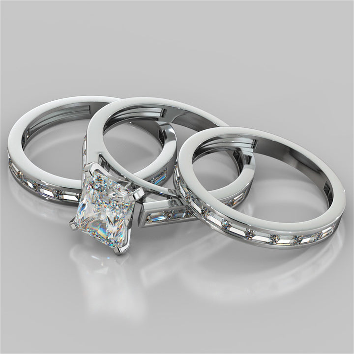 Radiant Cut Channel Baguettes Wedding Set