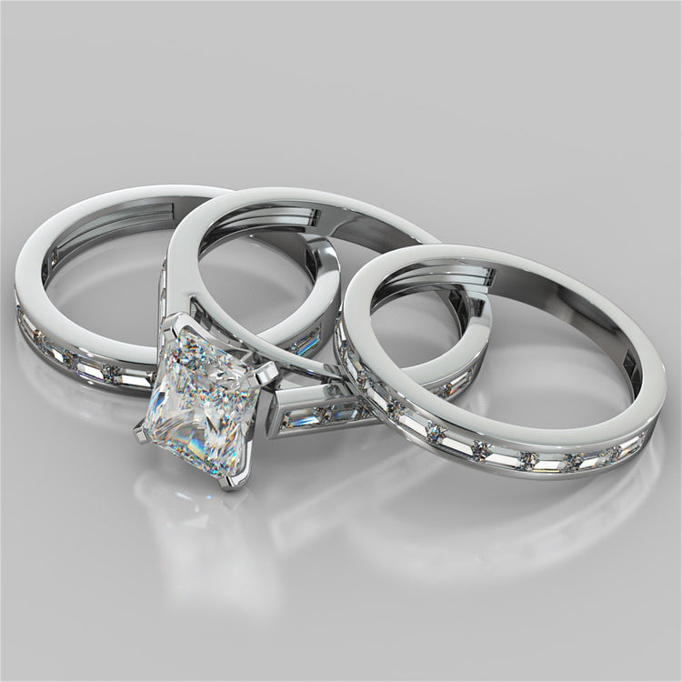 Radiant Cut Channel Baguettes Engagement Ring