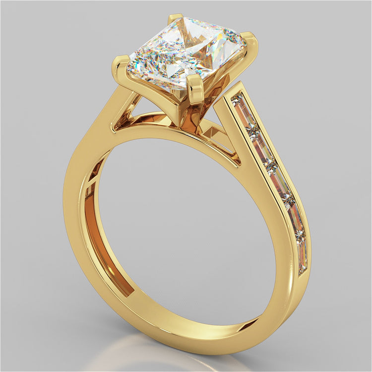 Radiant Cut Channel Baguettes Engagement Ring