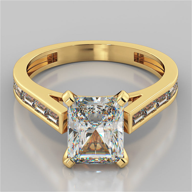 Radiant Cut Channel Baguettes Engagement Ring