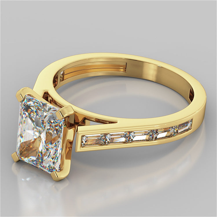 Radiant Cut Channel Baguettes Engagement Ring