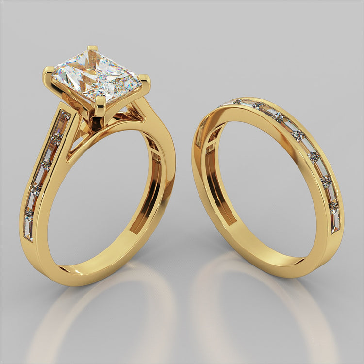 Radiant Cut Channel Baguettes Engagement Ring