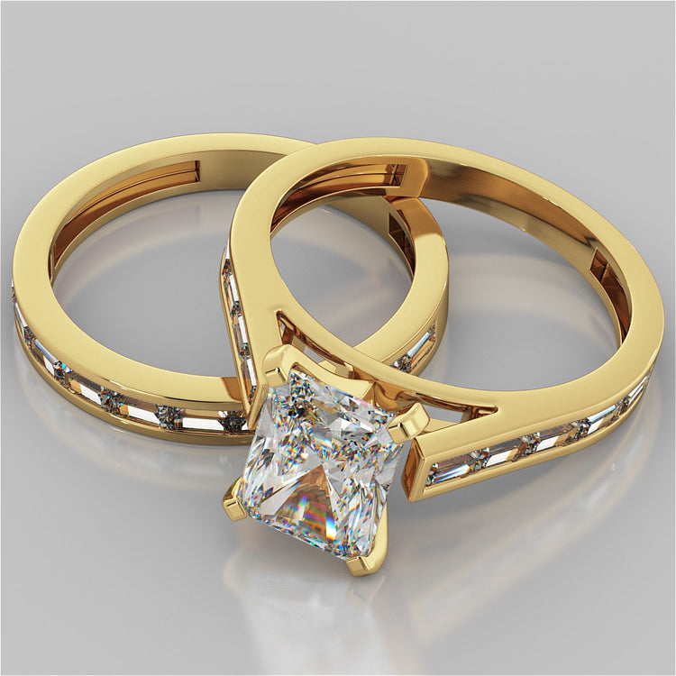 Radiant Cut Channel Baguettes Engagement Ring