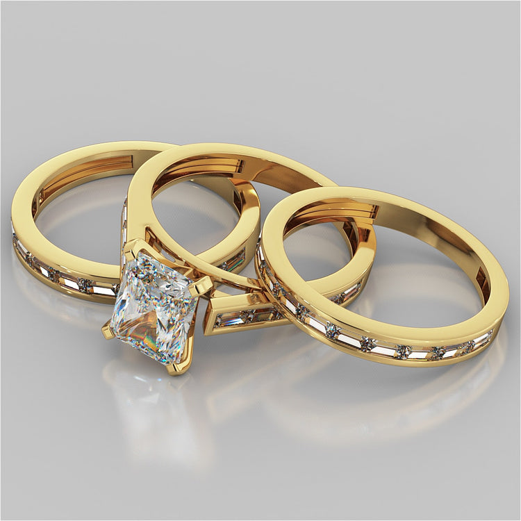 Radiant Cut Channel Baguettes Engagement Ring