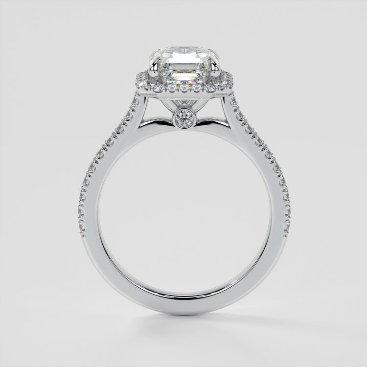 Asscher Cut Halo Trio Wedding Set With Accents