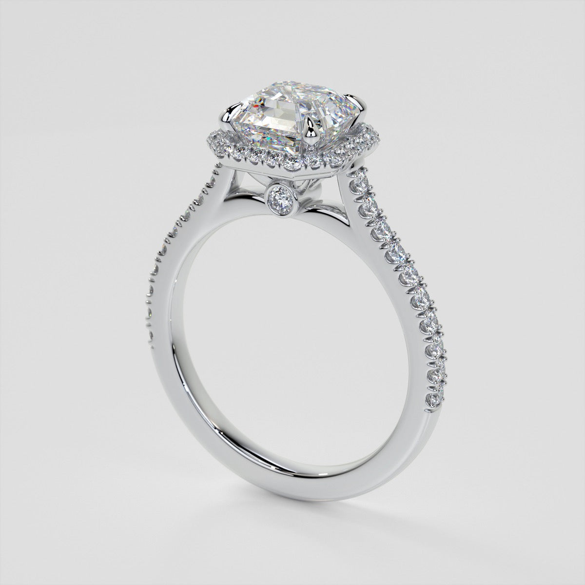 Asscher Cut Halo Wedding Set With Accents