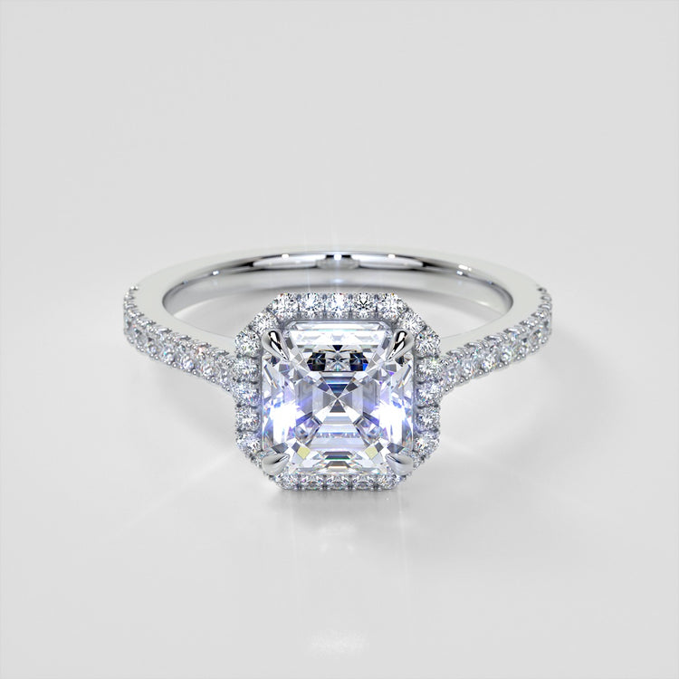 Asscher Cut Halo Engagement Ring With Accents