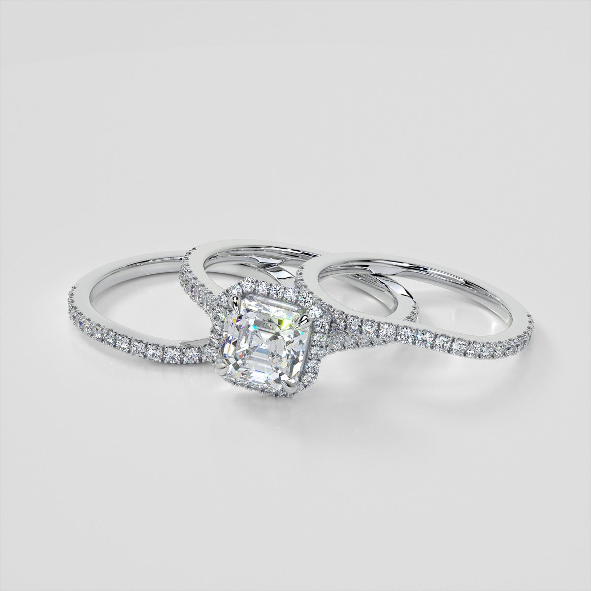 Asscher Cut Halo Engagement Ring With Accents