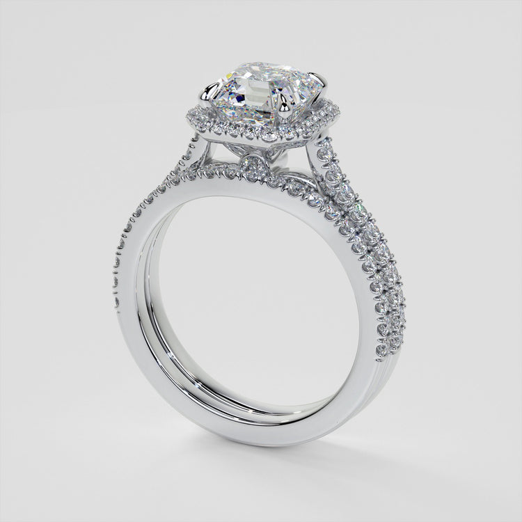 Lab Grown Diamond Asscher Cut Halo Engagement Ring With Accents