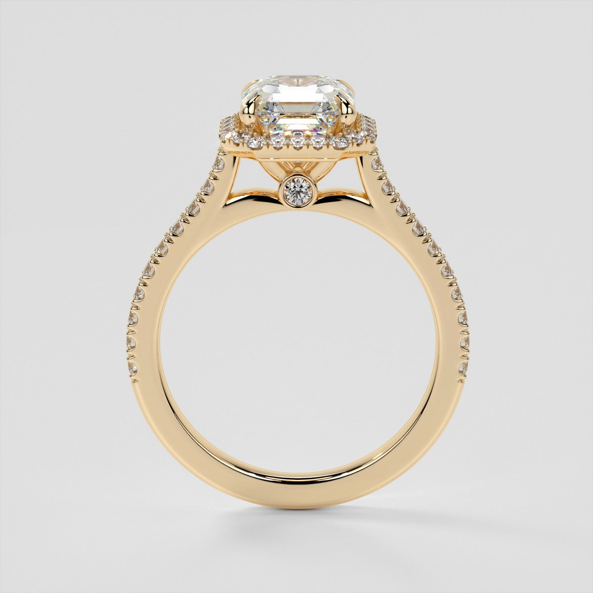 Asscher Cut Halo Trio Wedding Set With Accents