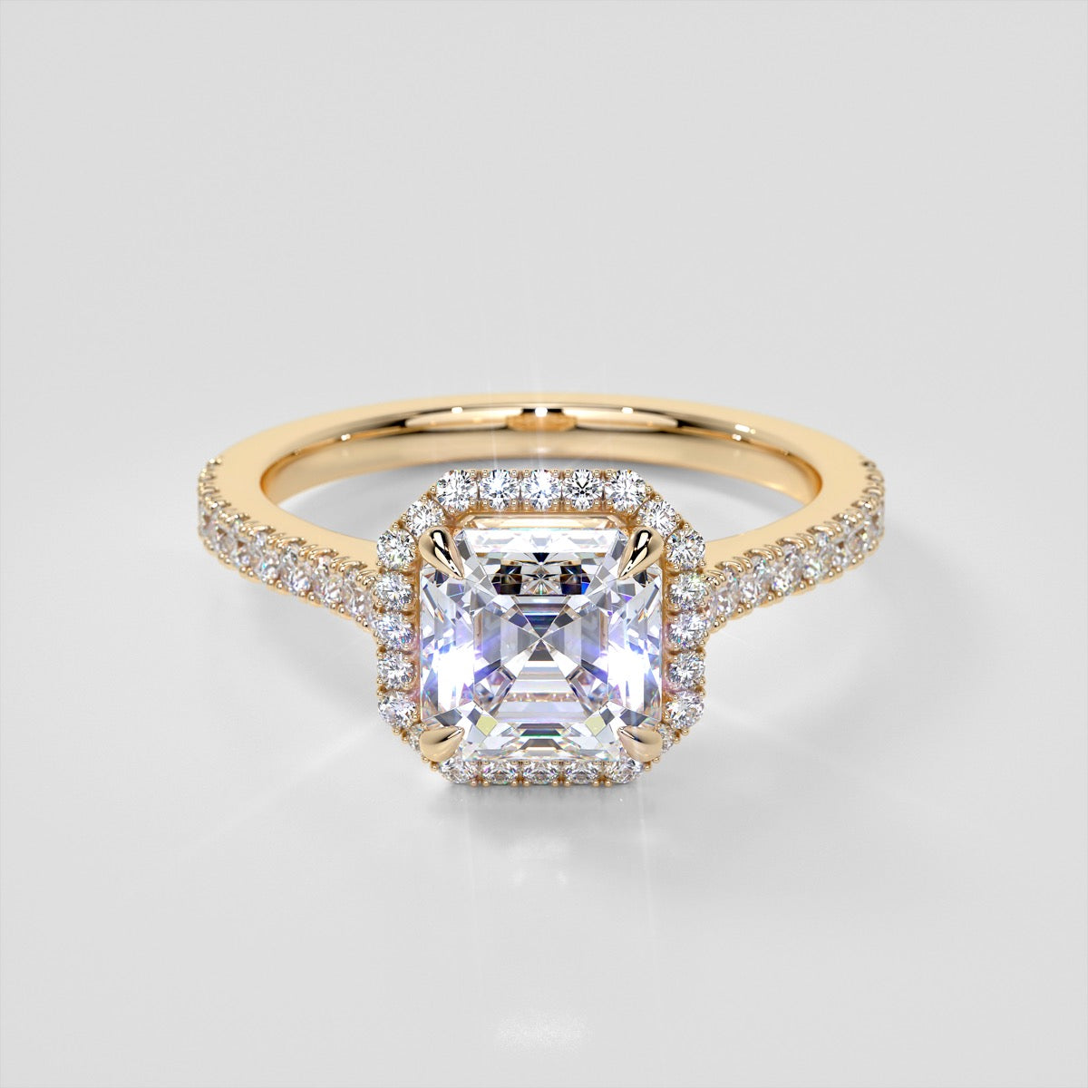 Asscher Cut Halo Trio Wedding Set With Accents