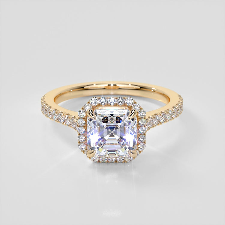 Asscher Cut Halo Trio Wedding Set With Accents