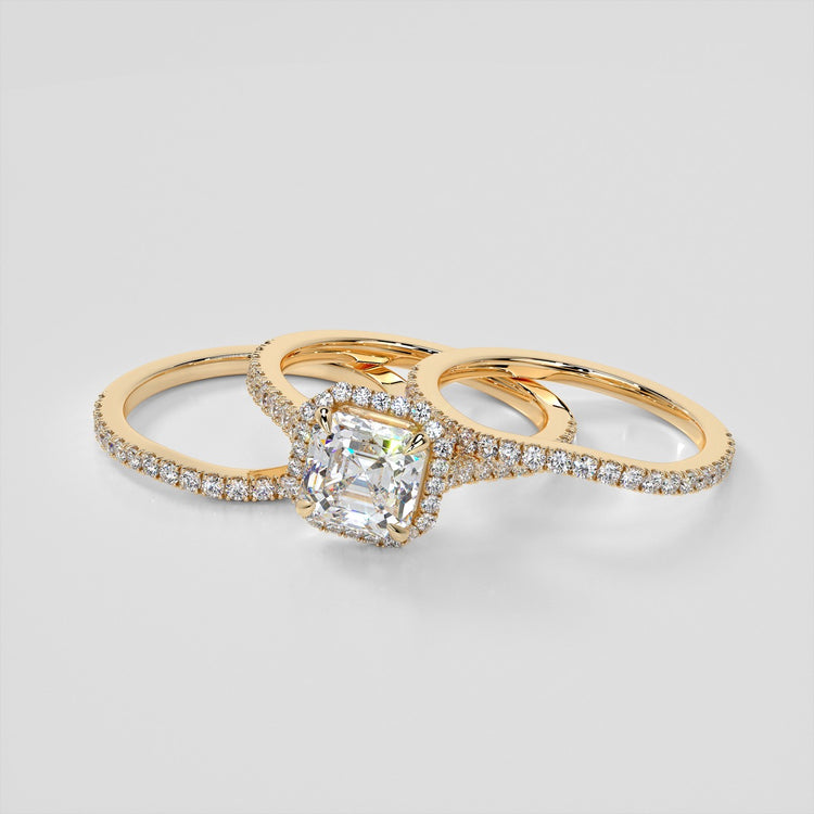 Lab Grown Diamond Asscher Cut Halo Engagement Ring With Accents