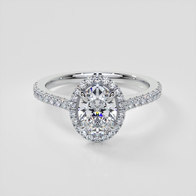 Lab Grown Diamond Oval Cut Halo Engagement Ring With Accents