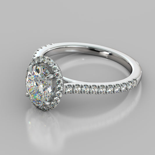 Oval Cut Halo Engagement Ring With Accents