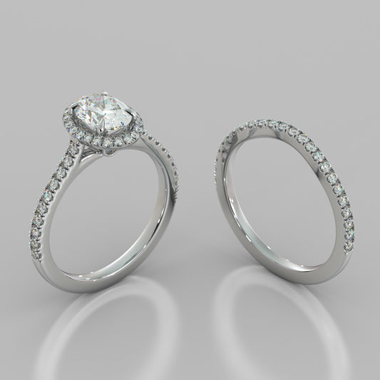 Oval Cut Halo Wedding Set With Accents