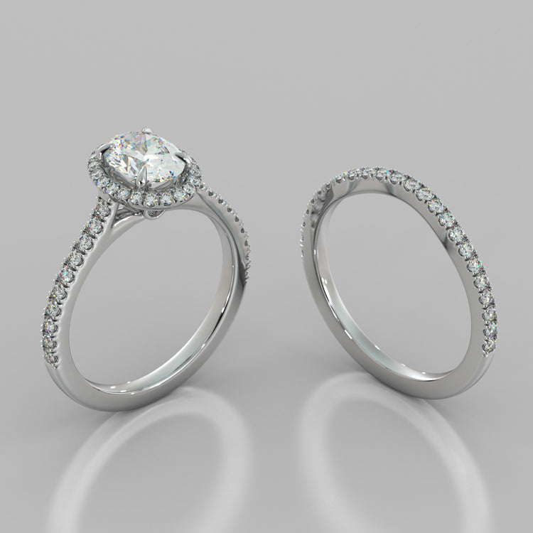 Oval Cut Halo Wedding Set With Accents