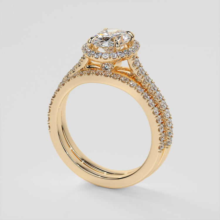 Oval Cut Halo Engagement Ring With Accents