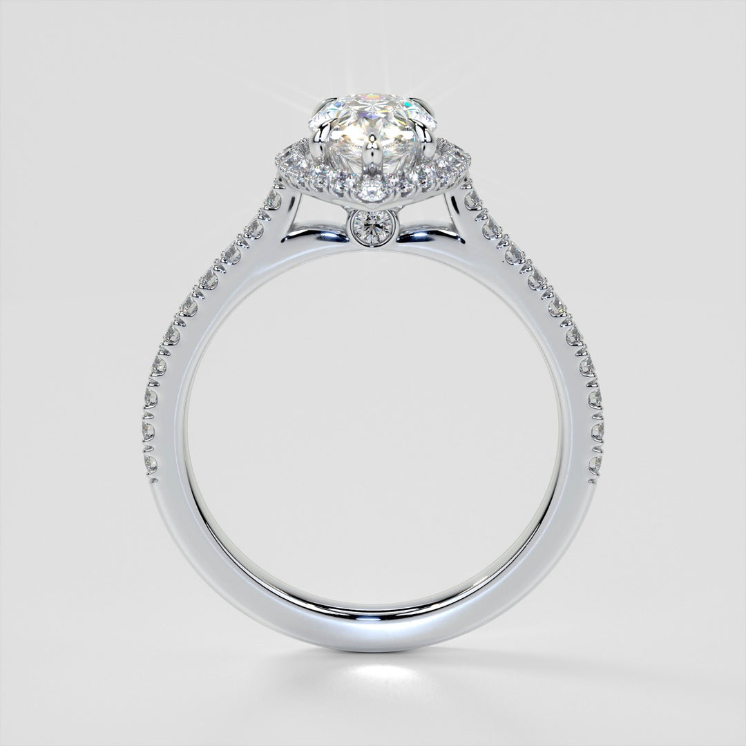Pear Cut Halo Engagement Ring With Accents