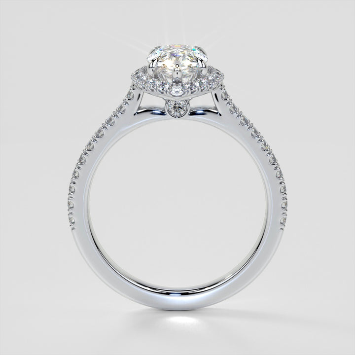 Pear Cut Halo Engagement Ring With Accents