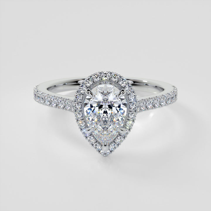 Pear Cut Halo Engagement Ring With Accents
