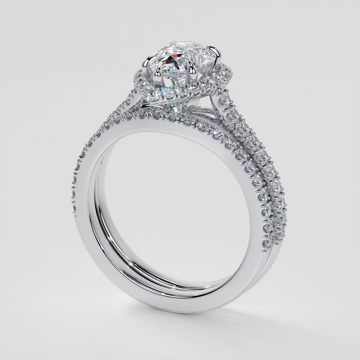 Lab Grown Diamond Pear Cut Halo Engagement Ring With Accents