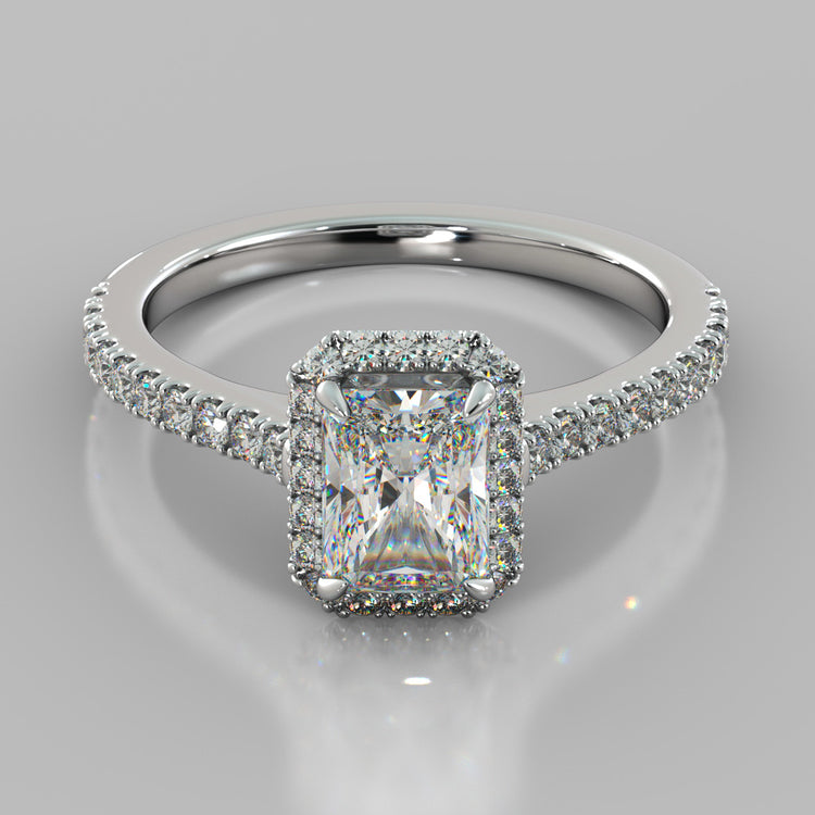 Lab Grown Diamond Radiant Cut Halo Engagement Ring With Accents