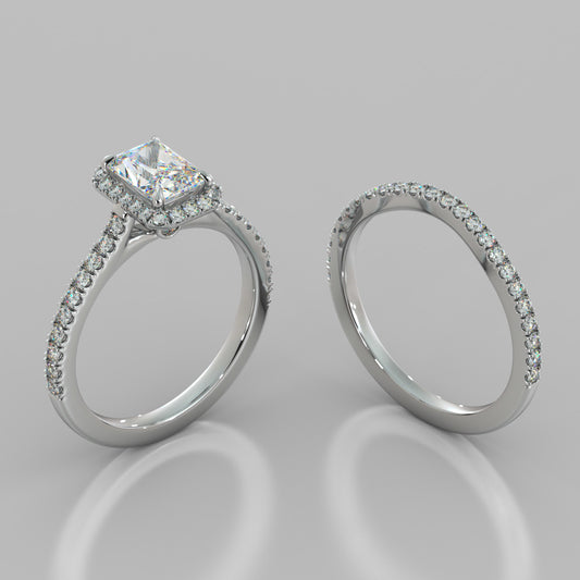 Radiant Cut Halo Wedding Set With Accents