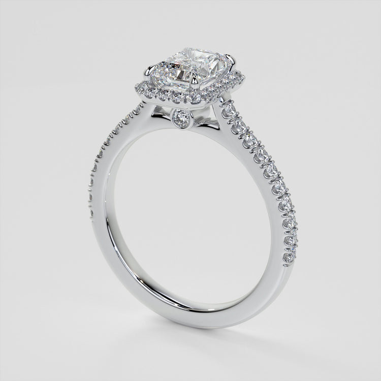 Radiant Cut Halo Engagement Ring With Accents