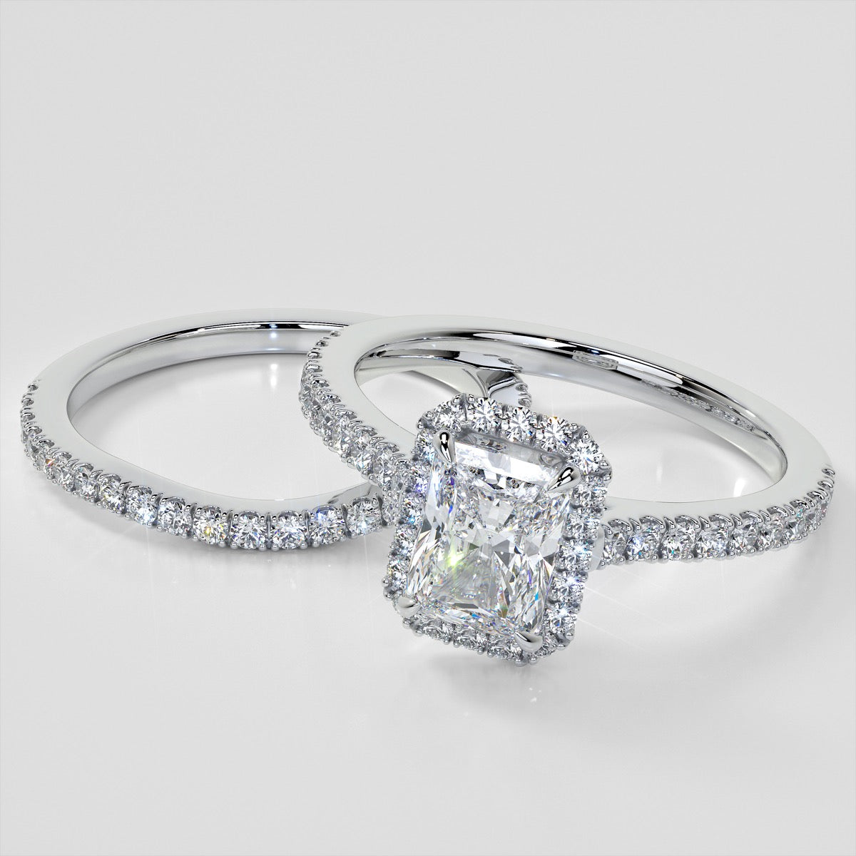 Lab Grown Diamond Radiant Cut Halo Engagement Ring With Accents