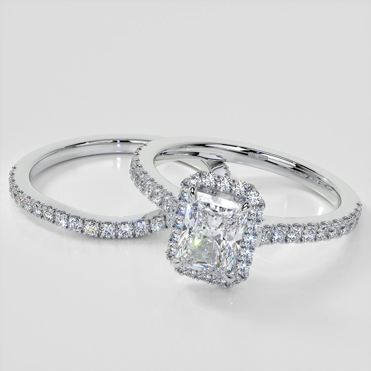 Radiant Cut Halo Engagement Ring With Accents