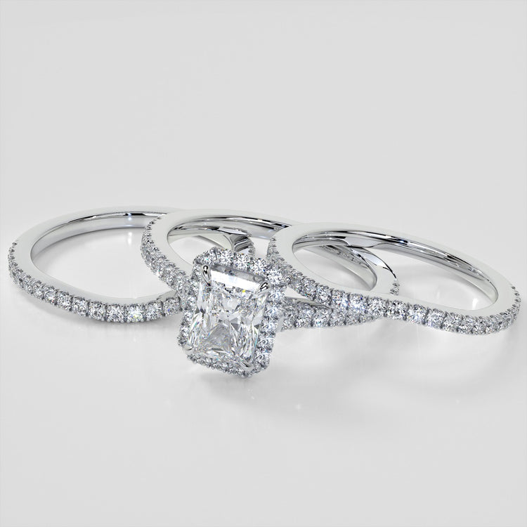 Radiant Cut Halo Engagement Ring With Accents