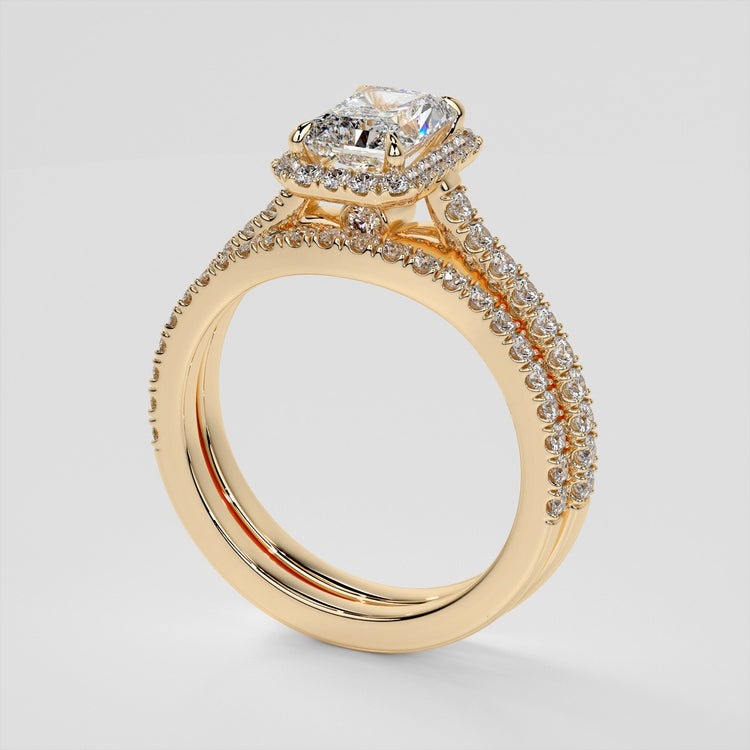 Radiant Cut Halo Engagement Ring With Accents